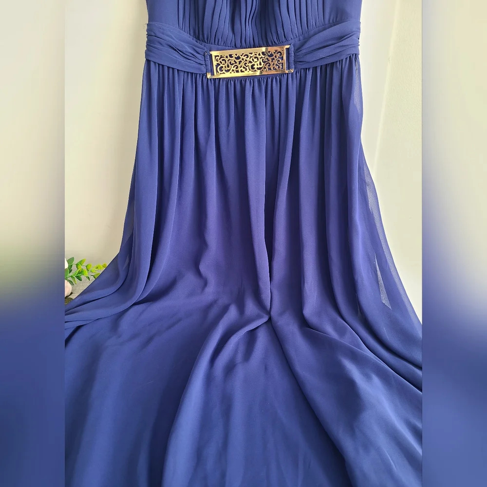 Rimini Couture Woman Size 6 Polyester Waist Accent Long Dress Gown Blue Lined - Picture 4 of 9